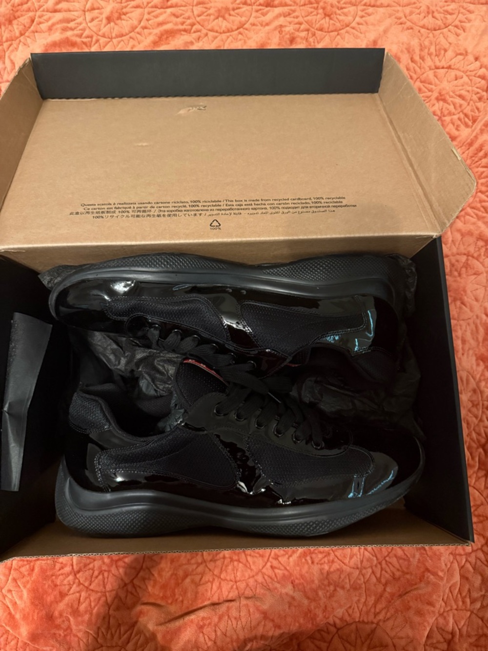 Prada Men's Black Patent and Mesh Sneakers